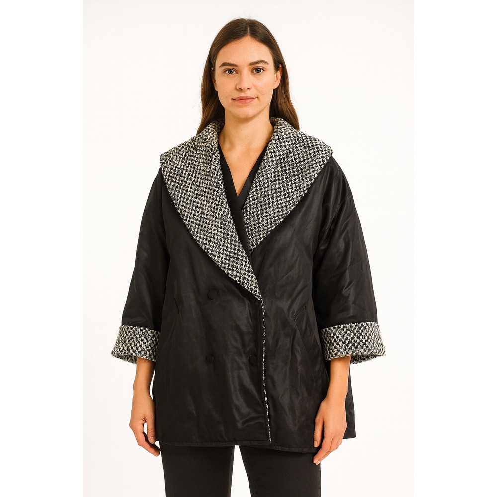 MaxMara Vintage Black Cocoon Coat - Tweed Shawl Collar - Size 8